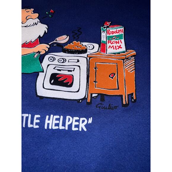 Vintage 90s Lee made in USA Santa's Helper Elf Christmas Sweatshirt blue sz 2XL - Picture 5 of 5